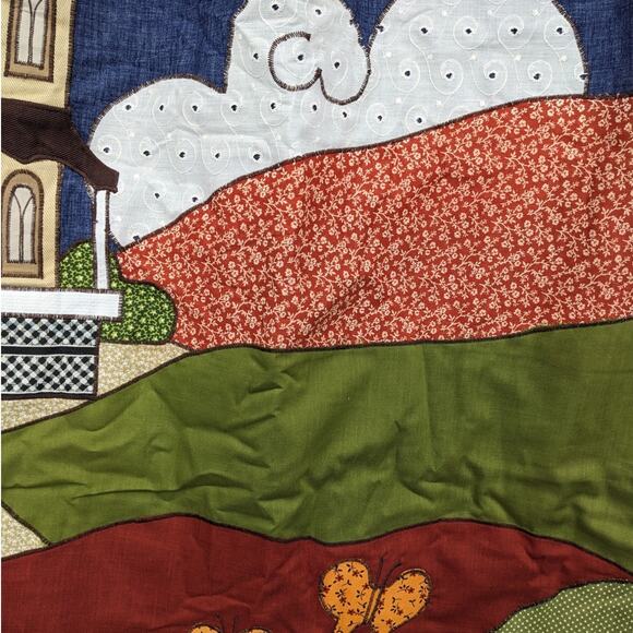 SALE Vintage Boho 1970s Handmade Wrap Skirt Appliqued Gothic House Fields Clouds - Picture 6 of 9